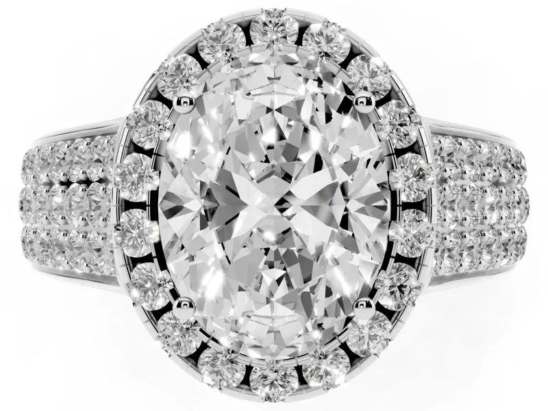 Oval Pavé Engagement Ring Setting | Wide Three-Row Band | Sterling Silver