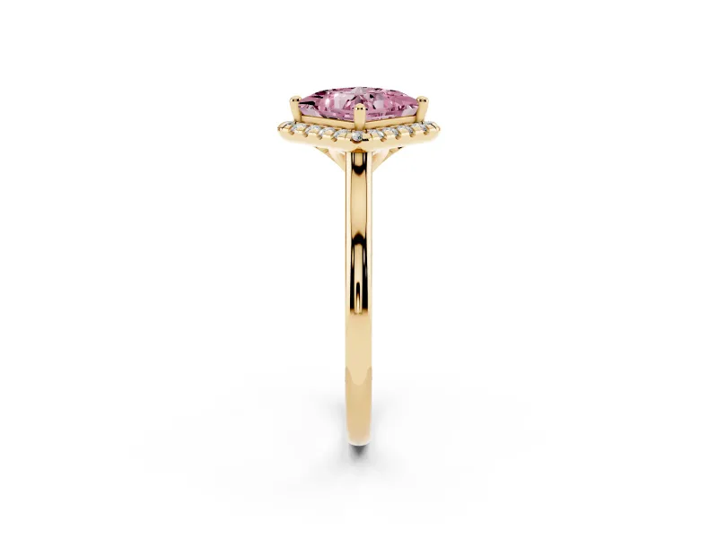 Princess Cut Halo Engagement Ring Setting for a Fancy Pink Lab-Grown Diamond | Plain Polished Band | Yellow Gold