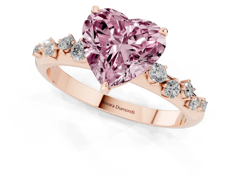 Fancy Pink Heart Cut Diamond Cluster Solitaire Ring Set in Rose gold with Prong Setting