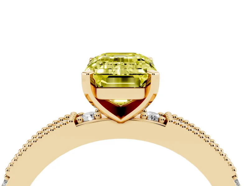 Emerald Cut Vintage Pavé Engagement Ring Setting for a Fancy Yellow Lab-Grown Diamond | Yellow Gold