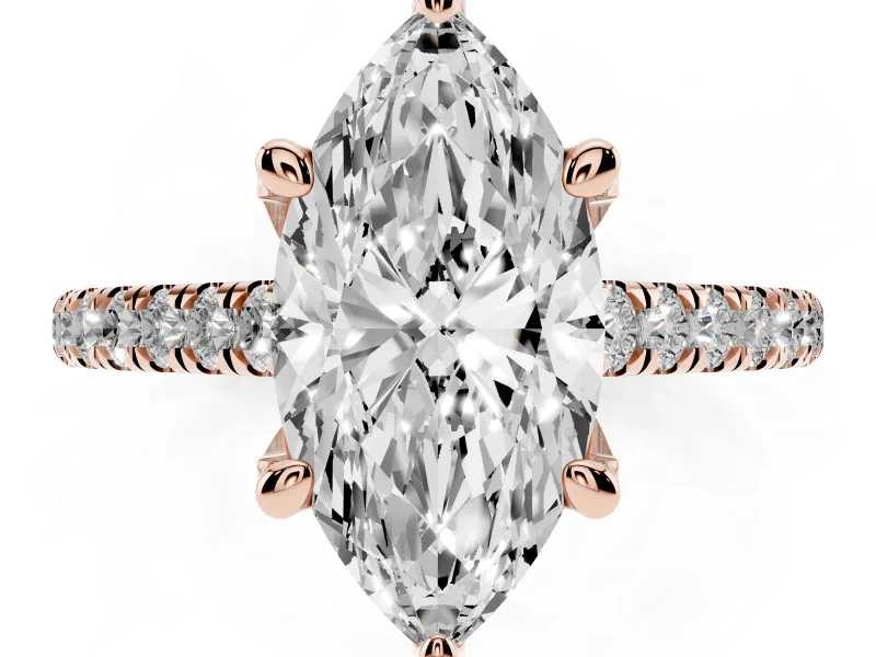 Marquise Hidden Halo Pave Engagement Ring Setting | Claw Prongs | Rose Gold
