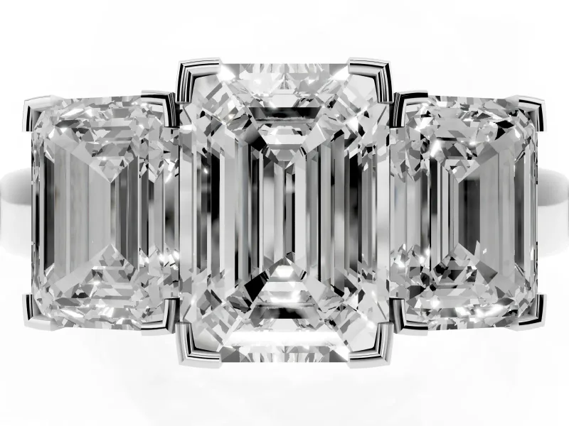 Emerald Cut Three Stone Engagement Ring Setting | Large Side Stones | Platinum
