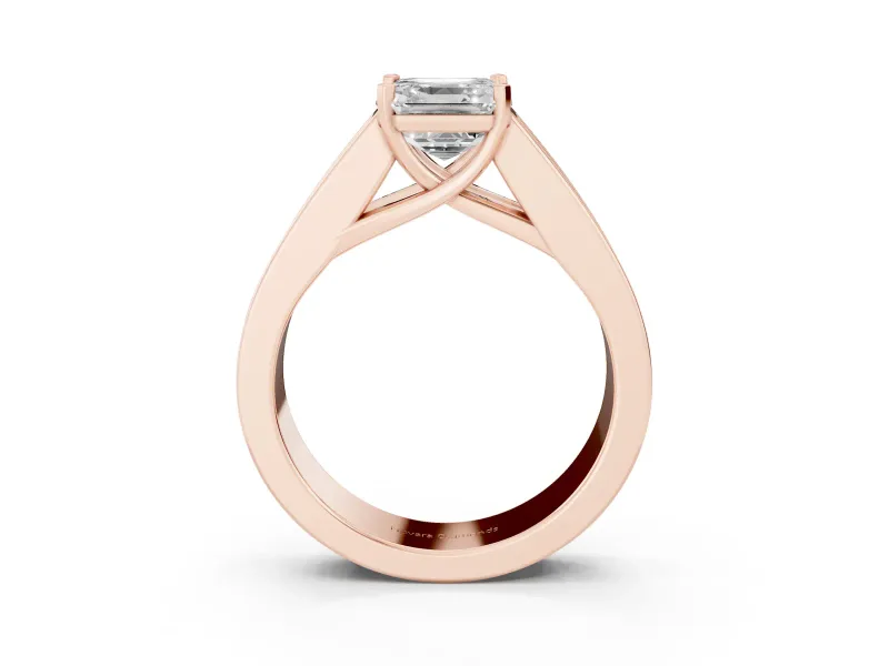 Asscher Cut Diamond Solitaire Ring Set in Rose gold with Channel-Set Accent Stones and Prong Setting