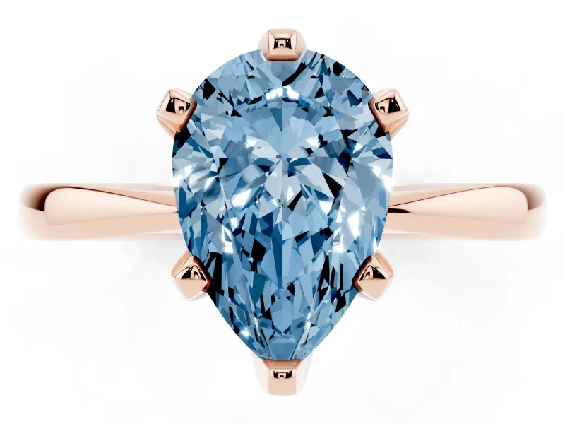 Pear-Shaped Tapered Solitaire Engagement Ring Setting for a Fancy Blue Lab-Grown Diamond | Claw Prong Head | Rose Gold