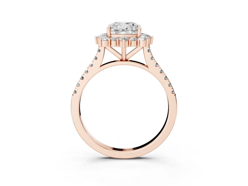 Cushion Cut Scalloped Halo Engagement Ring Setting | Single Row Pave | Rose Gold