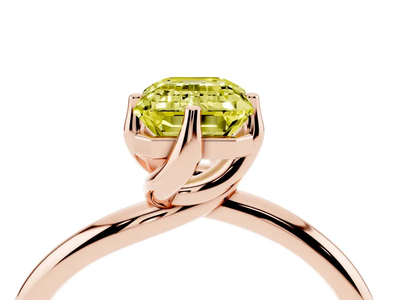 Emerald Cut Bypass Solitaire Engagement Ring Setting for a Fancy Yellow Lab-Grown Diamond | Plain Band | Rose Gold
