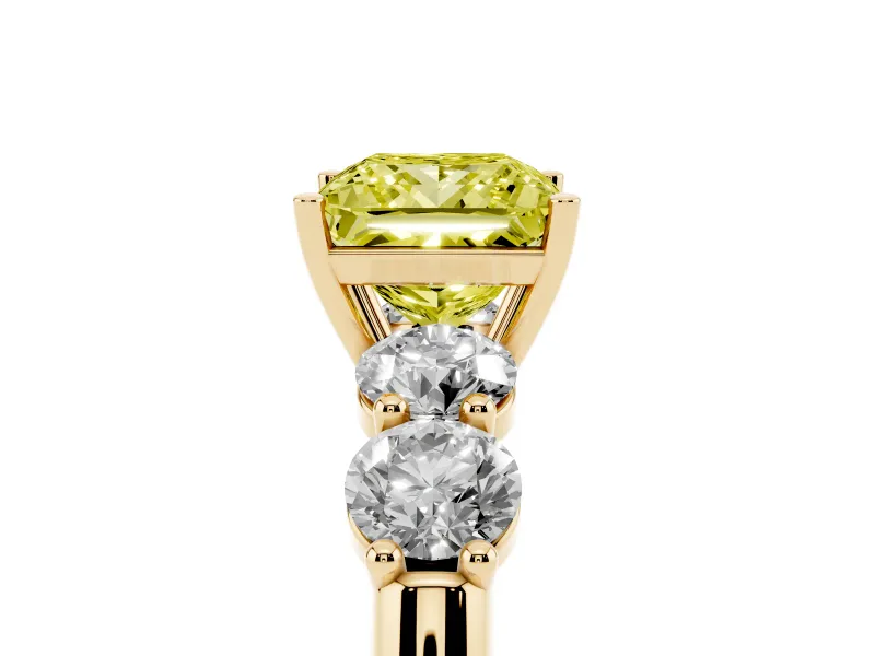 Princess Cut Five Stone Engagement Ring Setting for a Fancy Yellow Lab-Grown Diamond | Plain Band | Yellow Gold