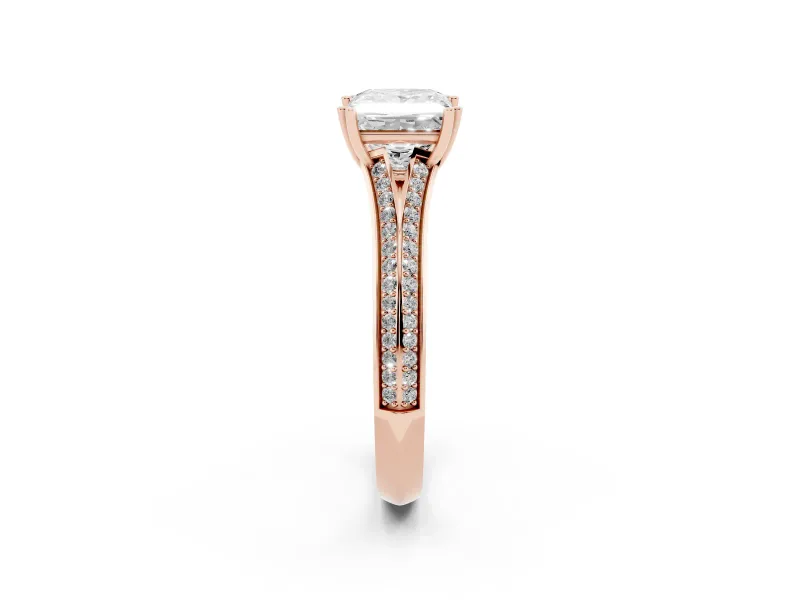Princess Cut Pave Split Shank Engagement Ring Setting | Double Claw Prongs | Rose Gold