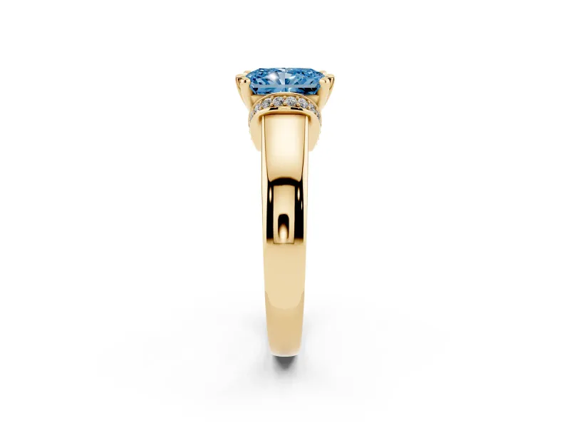 Radiant Cut Pavé Collar Engagement Ring Setting for a Fancy Blue Lab-Grown Diamond | Yellow Gold