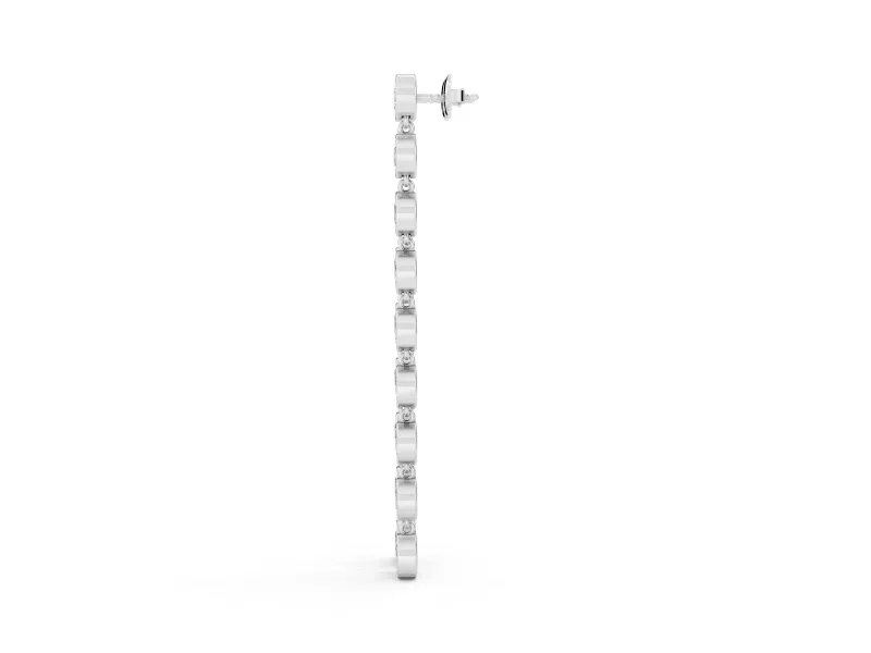 Round Lab-Grown Diamond Bezel Station Drop Earrings | Nine Linked Bezels | Sterling Silver