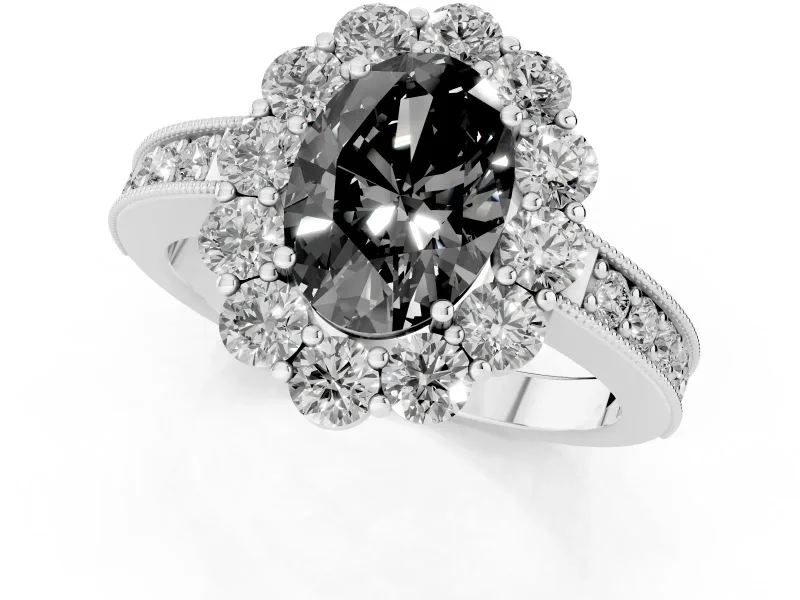 Oval Vintage Halo Engagement Ring Setting for a Black Center | Sterling Silver