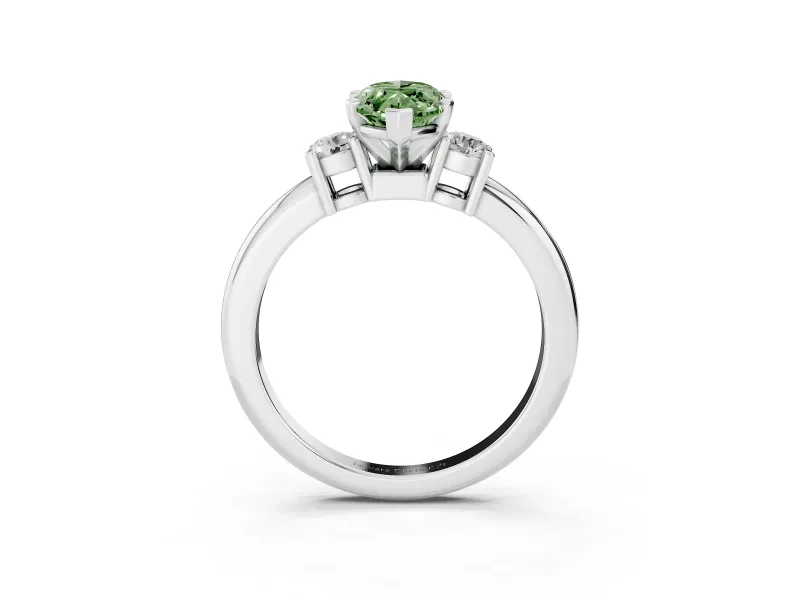 Fancy Green Three-Stone Marquise Cut Diamond Ring Set in White gold with Prong Setting and Plain Band