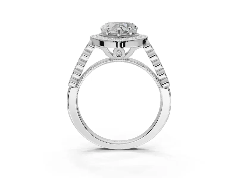 Heart-Shaped Milgrain Halo Engagement Ring Setting | Graduated Bezel Accents | Platinum