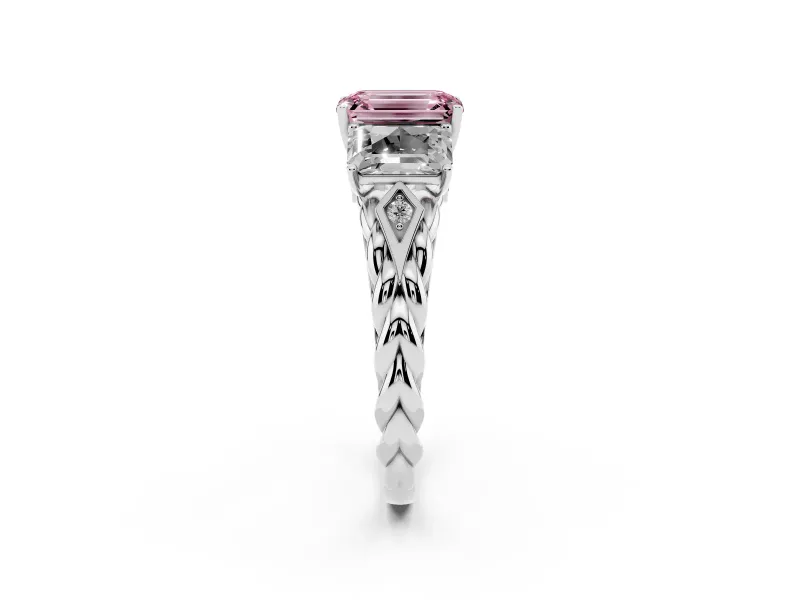 Emerald Cut Three Stone Engagement Ring Setting for a Fancy Pink Lab-Grown Diamond | Braided Band | Platinum
