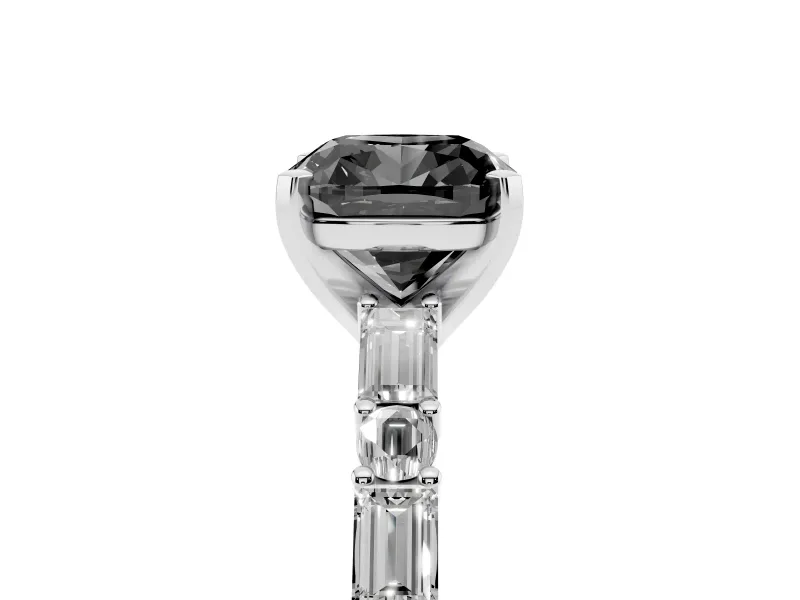 Cushion Cut Baguette Side Stone Engagement Ring Setting for a Black Center | Sterling Silver