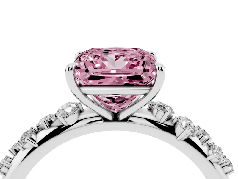 Fancy Pink Princess Cut Diamond Cluster Solitaire Ring Set in Silver with Prong Setting