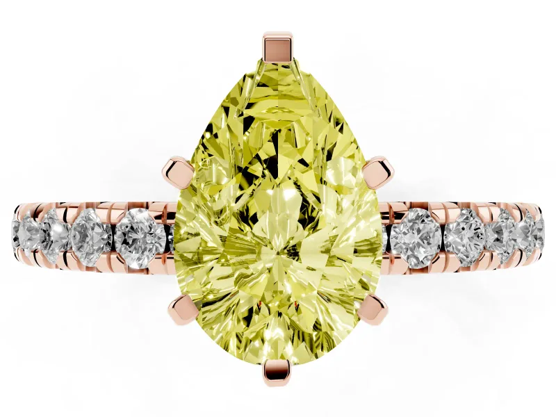 Pear-Shaped Pavé Engagement Ring Setting for a Fancy Yellow Lab-Grown Diamond | Rose Gold