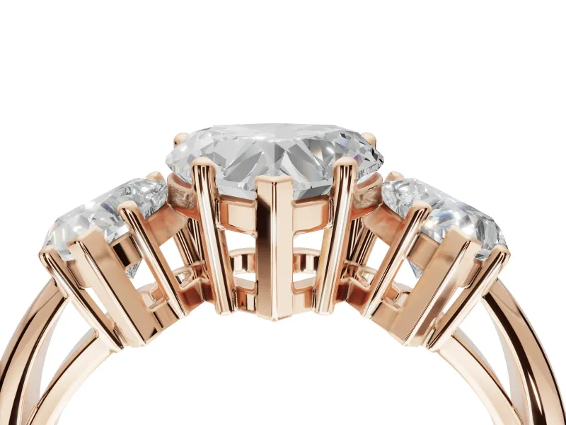 Heart-Shaped Three Stone Engagement Ring Setting | Plain Band | Rose Gold