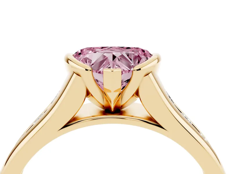 Heart-Shaped Half Bezel Engagement Ring Setting for a Fancy Pink Lab-Grown Diamond | Yellow Gold