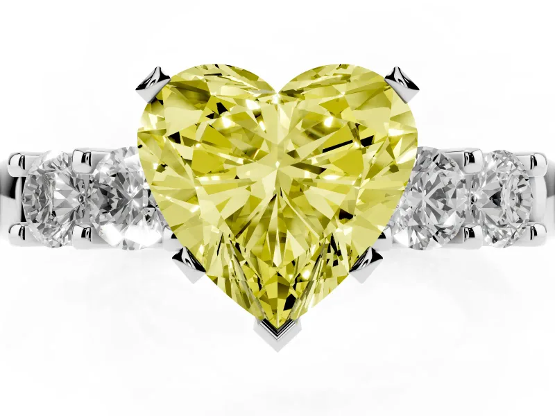 Heart-Shaped Five Stone Engagement Ring Setting for a Fancy Yellow Lab-Grown Diamond | Platinum