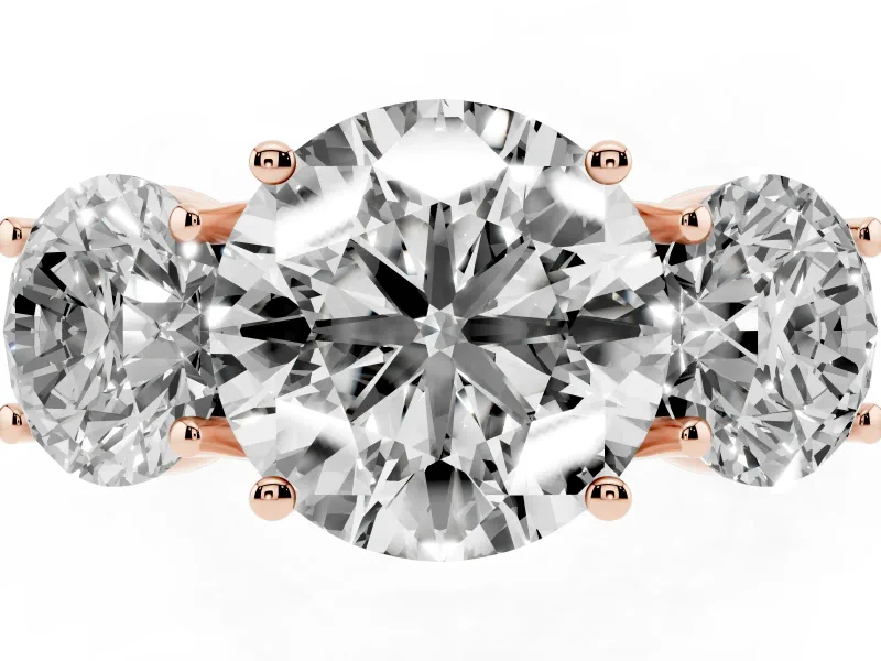Round Three Stone Engagement Ring Setting | Accented Shoulders | Rose Gold