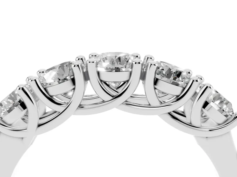 Five-Stone Round Diamond Wedding Band Set in White gold with Prong Setting