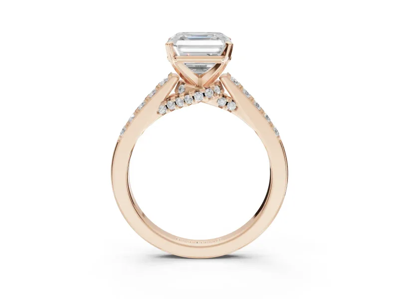 Asscher Cut Pavé Solitaire Engagement Ring Setting | Crossover Gallery | Rose Gold