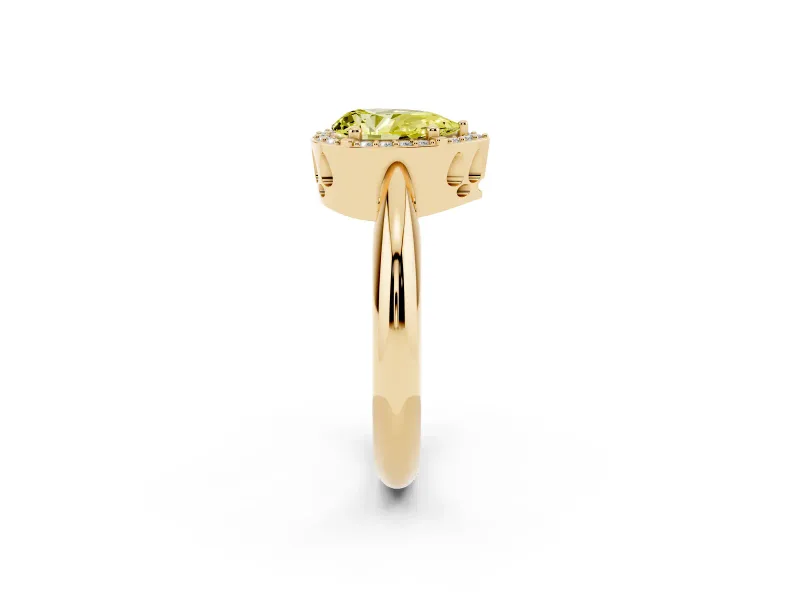 Pear-Shaped Halo Engagement Ring Setting for a Fancy Yellow Lab-Grown Diamond | Plain Tapered Band | Yellow Gold