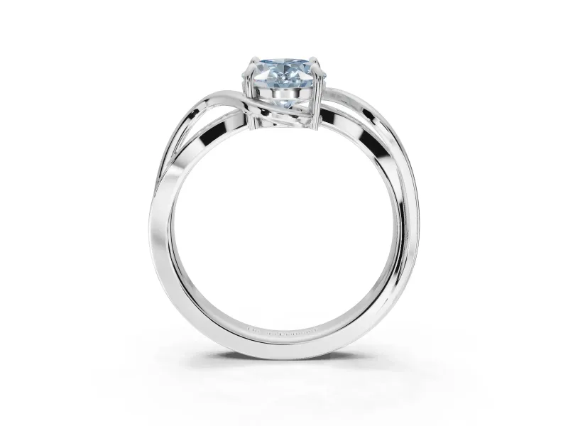 Oval Bypass Solitaire Engagement Ring Setting for a Fancy Blue Lab-Grown Diamond | Pavé Strands | Sterling Silver