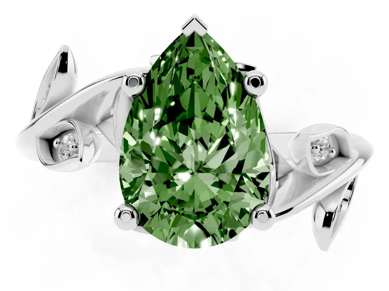 Pear-Shaped Twisted Bypass Engagement Ring Setting for a Fancy Green Lab-Grown Diamond | Platinum