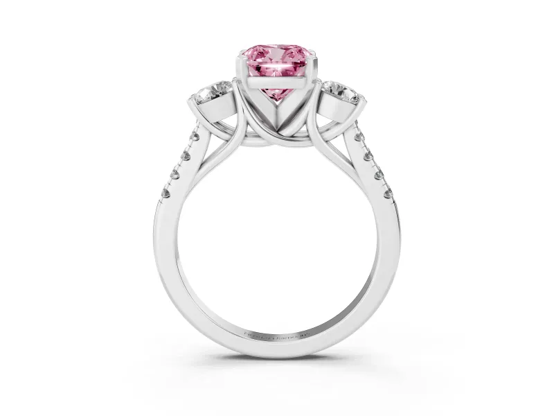 Cushion Cut Three-Stone Engagement Ring Setting for a Fancy Pink Lab-Grown Diamond | Sterling Silver