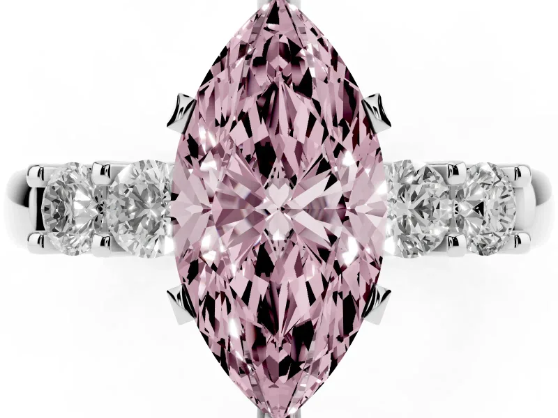 Fancy Pink Marquise Cut Diamond Five-Stone Prong Set Engagement Ring Set in Silver with Channel Band