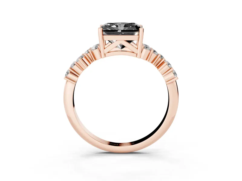Radiant Cut Scattered Accent Engagement Ring Setting for a Black Center | Slim Band | Rose Gold