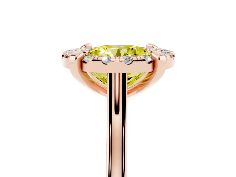 Round Halo Engagement Ring Setting for a Fancy Yellow Lab-Grown Diamond | Claw Corners | Rose Gold