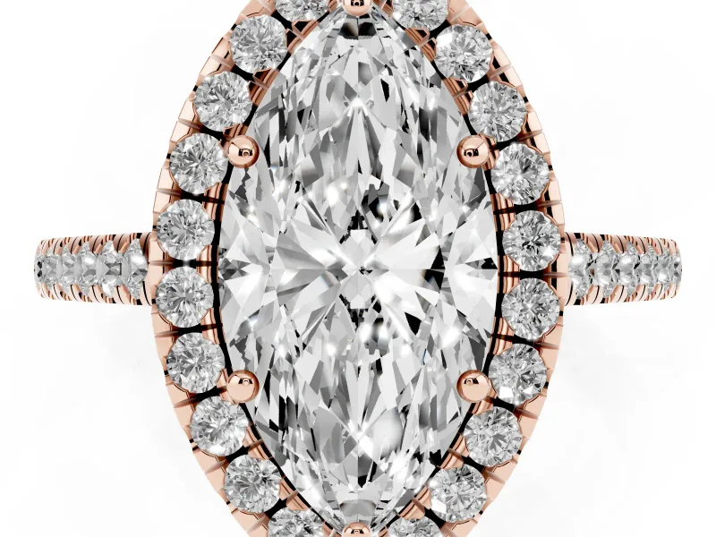 Marquise Raised Halo Engagement Ring Setting | Pave Band | Rose Gold