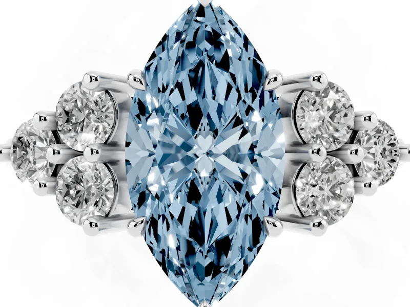 Marquise Cluster Side Stone Engagement Ring Setting for a Fancy Blue Lab-Grown Diamond | White Gold