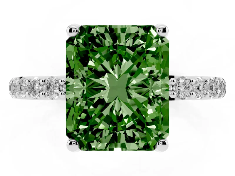 Radiant Cut Pave Solitaire Engagement Ring Setting for a Fancy Green Lab-Grown Diamond | Slim Band | Sterling Silver
