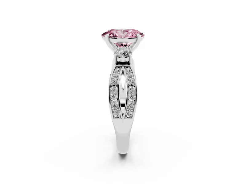 Oval Three-Stone Twist Engagement Ring Setting for a Fancy Pink Lab-Grown Diamond | Platinum