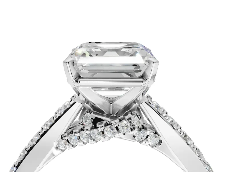 Asscher Cut Pavé Solitaire Engagement Ring Setting | Crossover Gallery | Platinum