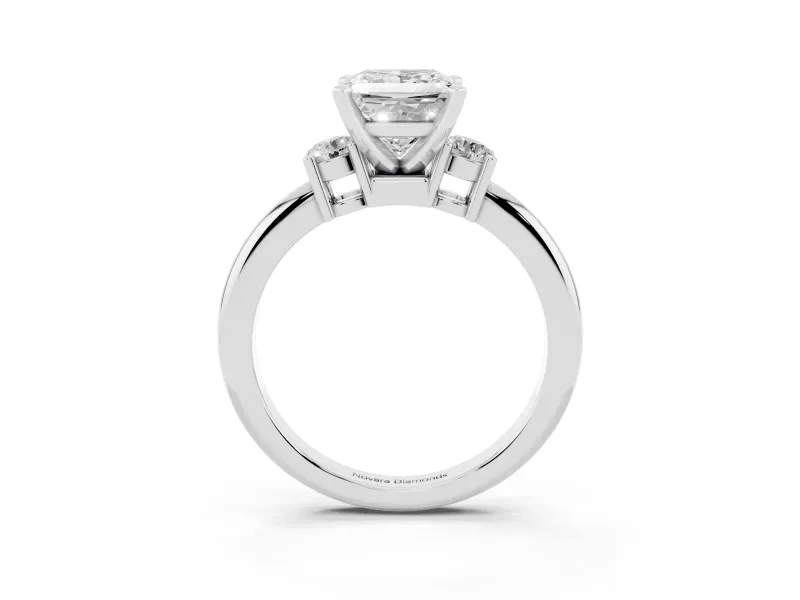 Three-Stone Princess Cut Diamond Ring Set in White gold with Prong Setting and Plain Band