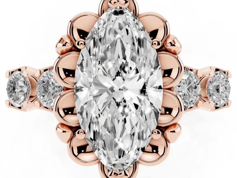 Marquise Floral Engagement Ring Setting | Petal Frame and Side Stones | Rose Gold