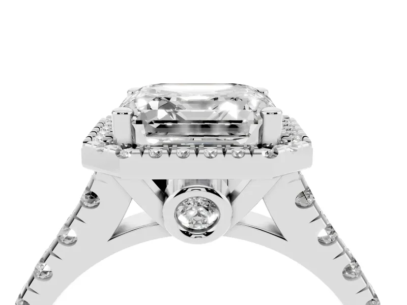 Asscher Cut Halo Engagement Ring Setting | Shared Prong Shoulders | Platinum