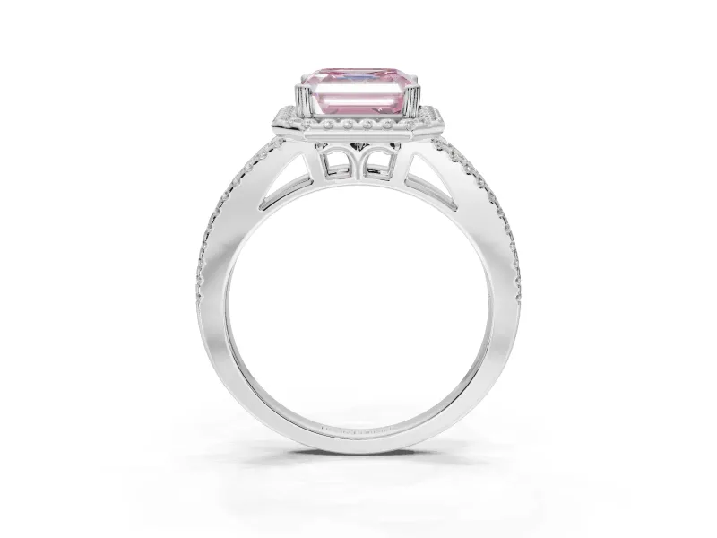 Asscher Cut Halo Split Shank Engagement Ring Setting for a Fancy Pink Lab-Grown Diamond | Pavé Shoulders | Platinum
