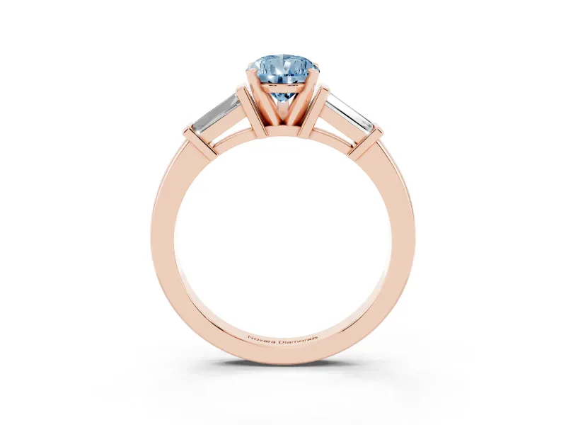 Pear-Shaped Three-Stone Engagement Ring Setting for a Fancy Blue Lab-Grown Diamond | Tapered Baguettes | Rose Gold