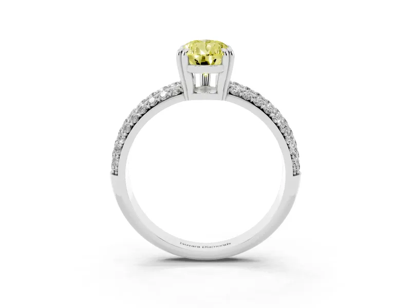 Pear-Shaped Three Row Pave Engagement Ring Setting for a Fancy Yellow Lab-Grown Diamond | Double Claws | Sterling Silver