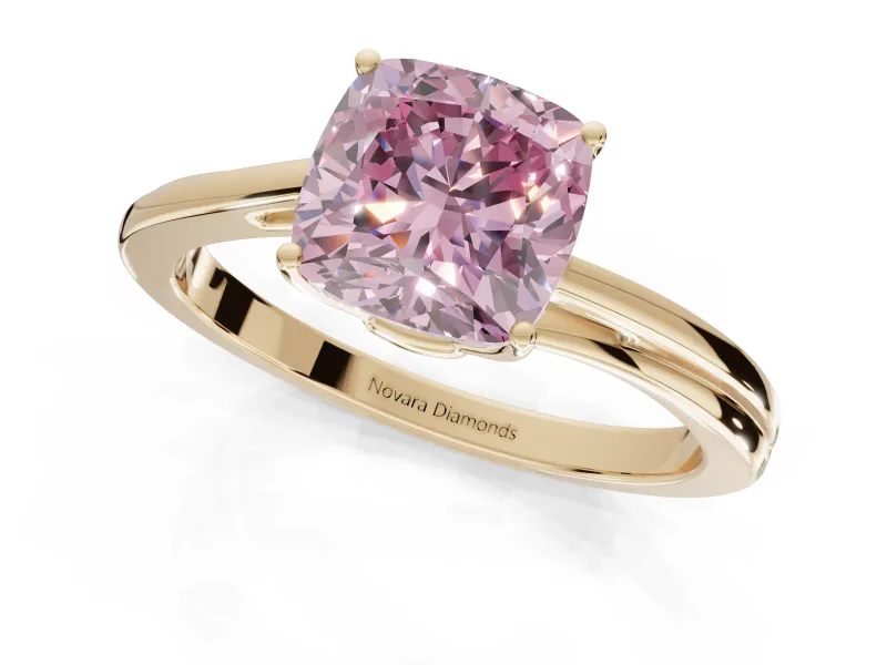 Cushion Cut Bypass Solitaire Engagement Ring Setting for a Fancy Pink Lab-Grown Diamond | Yellow Gold