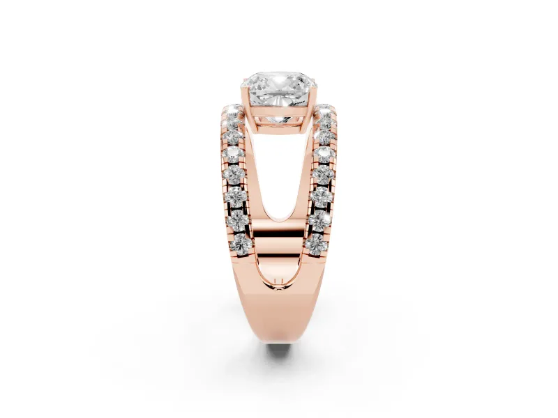 Cushion Cut Wide Open Split Shank Engagement Ring Setting | Pavé Strands | Rose Gold