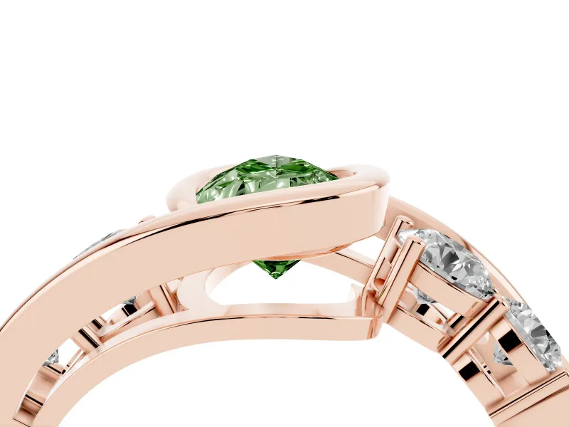 Pear-Shaped Bezel Bypass Engagement Ring Setting for a Fancy Green Lab-Grown Diamond | Rose Gold
