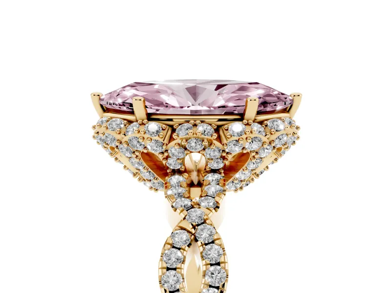 Marquise Milgrain Halo Engagement Ring Setting for a Fancy Pink Lab-Grown Diamond | Graduated Shoulders | Yellow Gold