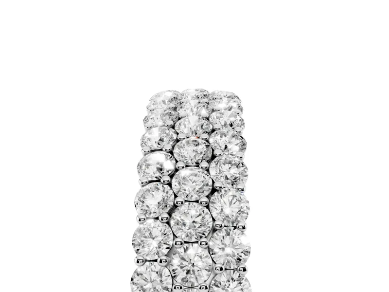 Round Lab-Grown Diamond Three Row Pave Promise Ring | Shared Prongs | Sterling Silver